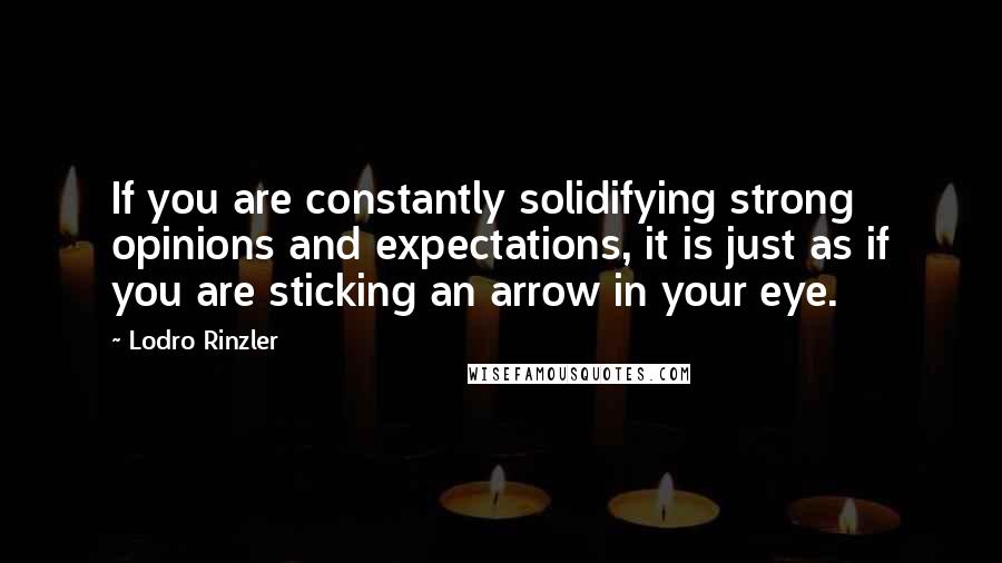 Lodro Rinzler Quotes: If you are constantly solidifying strong opinions and expectations, it is just as if you are sticking an arrow in your eye.