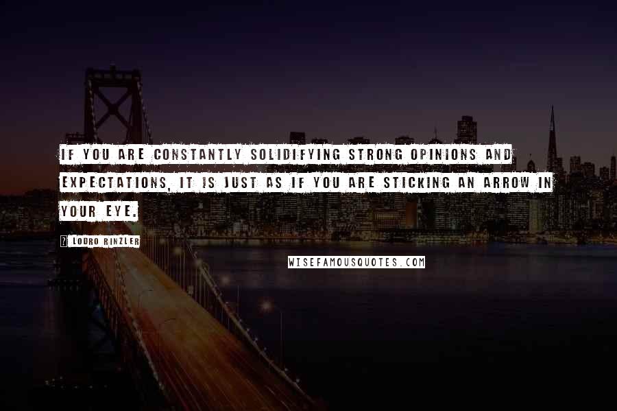 Lodro Rinzler Quotes: If you are constantly solidifying strong opinions and expectations, it is just as if you are sticking an arrow in your eye.