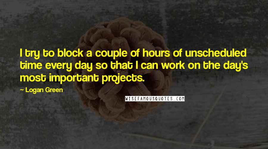 Logan Green Quotes: I try to block a couple of hours of unscheduled time every day so that I can work on the day's most important projects.