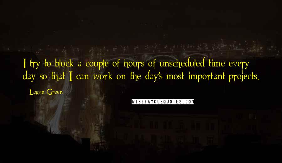 Logan Green Quotes: I try to block a couple of hours of unscheduled time every day so that I can work on the day's most important projects.