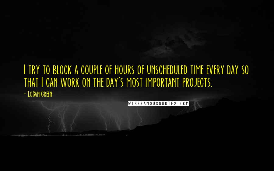 Logan Green Quotes: I try to block a couple of hours of unscheduled time every day so that I can work on the day's most important projects.