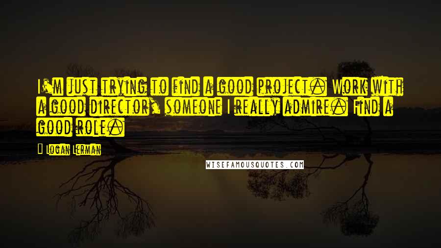 Logan Lerman Quotes: I'm just trying to find a good project. Work with a good director, someone I really admire. Find a good role.