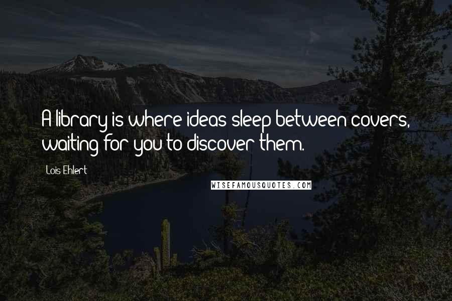 Lois Ehlert Quotes: A library is where ideas sleep between covers, waiting for you to discover them.