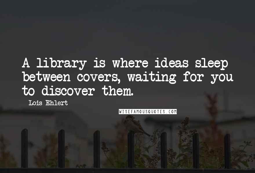 Lois Ehlert Quotes: A library is where ideas sleep between covers, waiting for you to discover them.