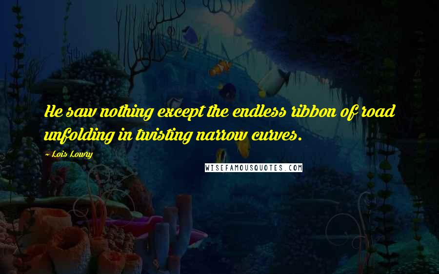 Lois Lowry Quotes: He saw nothing except the endless ribbon of road unfolding in twisting narrow curves.