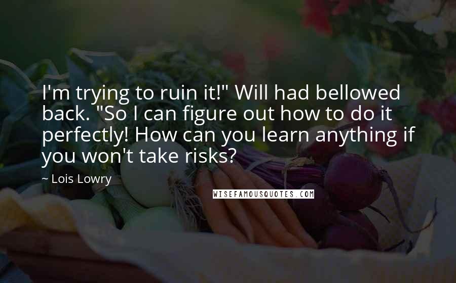 Lois Lowry Quotes: I'm trying to ruin it!" Will had bellowed back. "So I can figure out how to do it perfectly! How can you learn anything if you won't take risks?