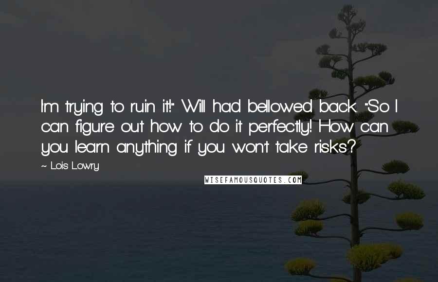 Lois Lowry Quotes: I'm trying to ruin it!" Will had bellowed back. "So I can figure out how to do it perfectly! How can you learn anything if you won't take risks?