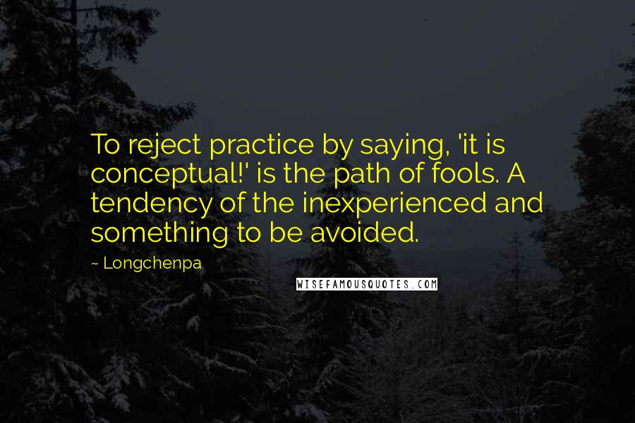 Longchenpa Quotes: To reject practice by saying, 'it is conceptual!' is the path of fools. A tendency of the inexperienced and something to be avoided.