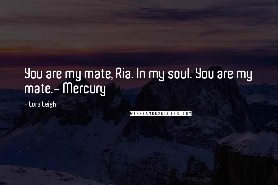 Lora Leigh Quotes: You are my mate, Ria. In my soul. You are my mate.~ Mercury