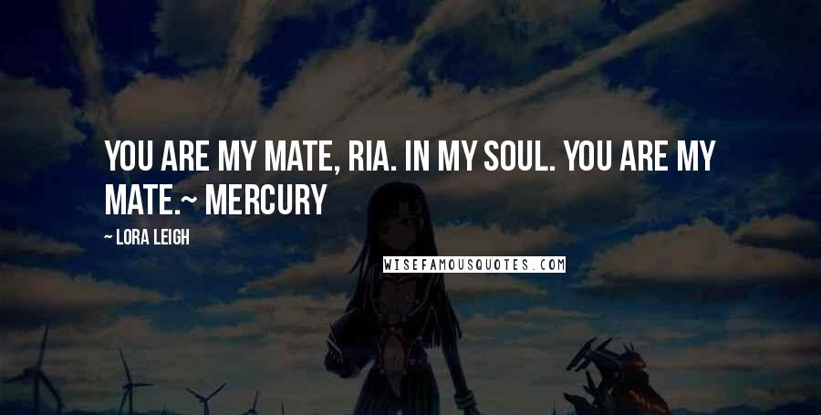 Lora Leigh Quotes: You are my mate, Ria. In my soul. You are my mate.~ Mercury