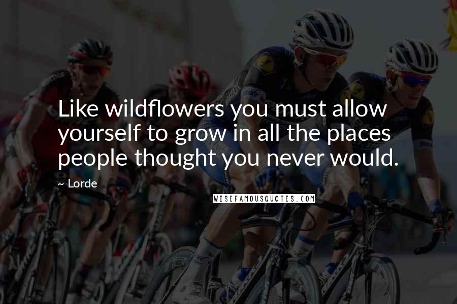 Lorde Quotes: Like wildflowers you must allow yourself to grow in all the places people thought you never would.