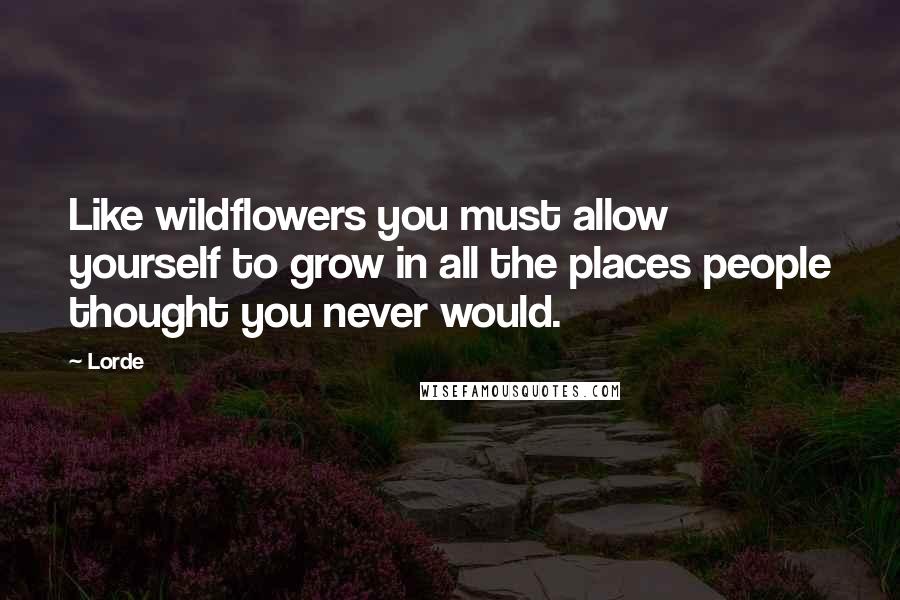 Lorde Quotes: Like wildflowers you must allow yourself to grow in all the places people thought you never would.