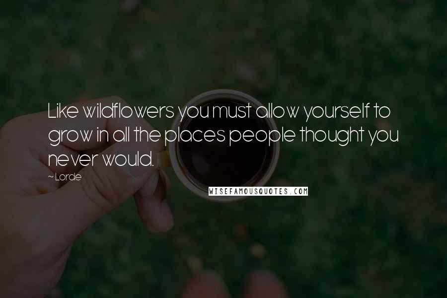 Lorde Quotes: Like wildflowers you must allow yourself to grow in all the places people thought you never would.