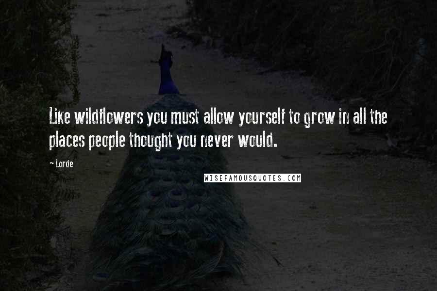 Lorde Quotes: Like wildflowers you must allow yourself to grow in all the places people thought you never would.