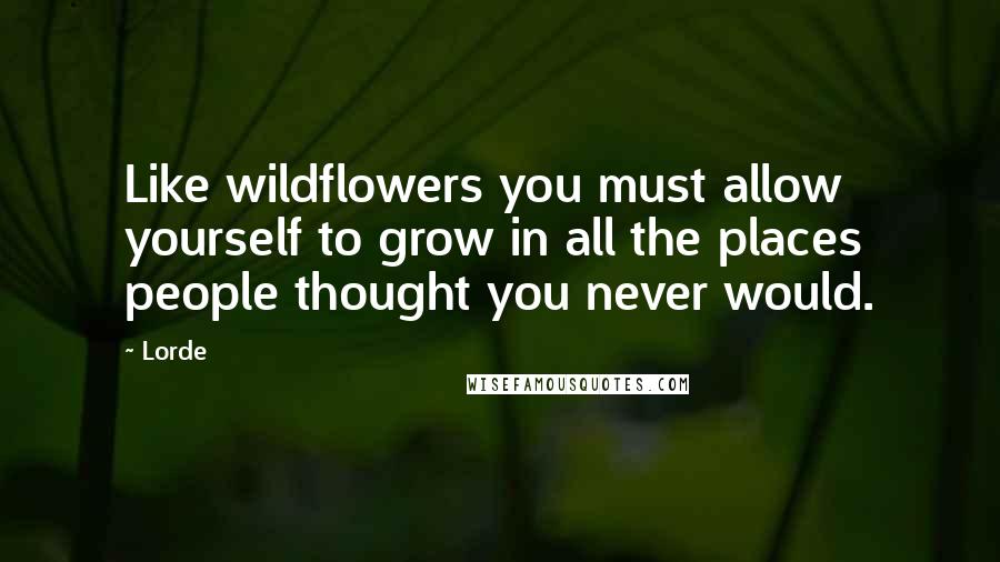 Lorde Quotes: Like wildflowers you must allow yourself to grow in all the places people thought you never would.