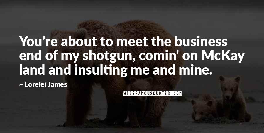 Lorelei James Quotes: You're about to meet the business end of my shotgun, comin' on McKay land and insulting me and mine.