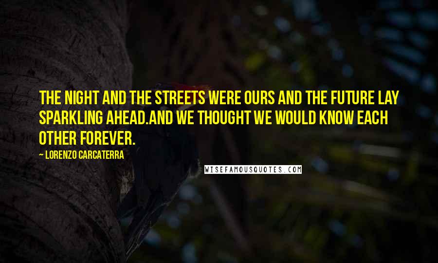 Lorenzo Carcaterra Quotes: The night and the streets were ours and the future lay sparkling ahead.And we thought we would know each other forever.