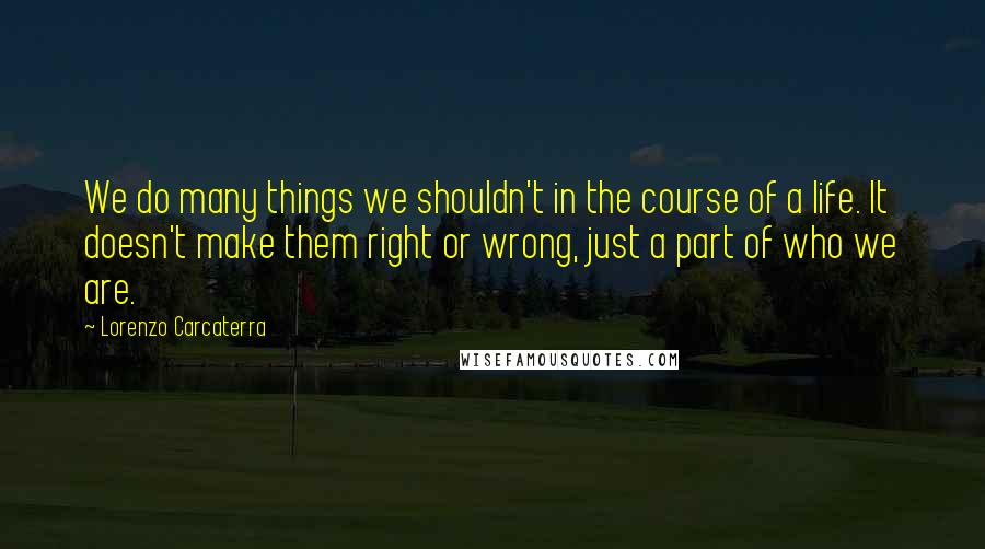 Lorenzo Carcaterra Quotes: We do many things we shouldn't in the course of a life. It doesn't make them right or wrong, just a part of who we are.