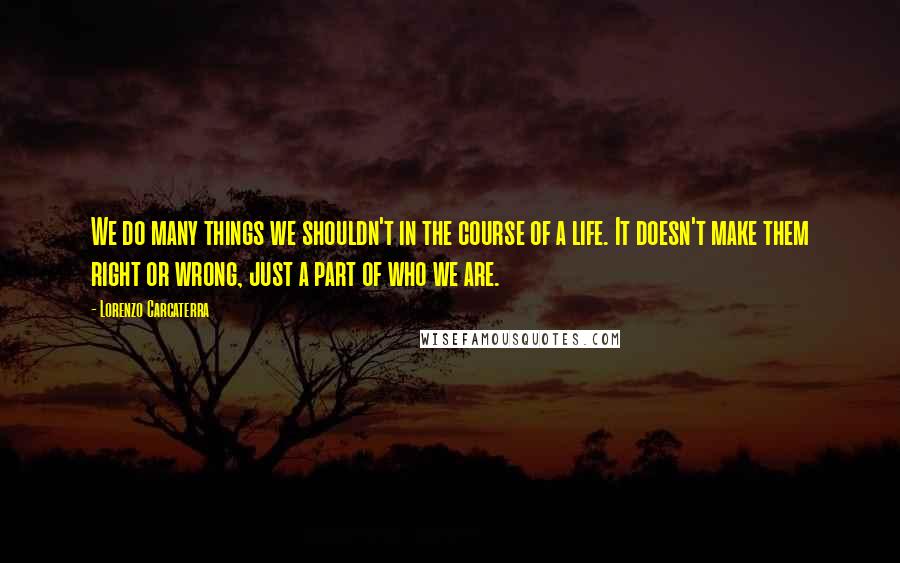 Lorenzo Carcaterra Quotes: We do many things we shouldn't in the course of a life. It doesn't make them right or wrong, just a part of who we are.