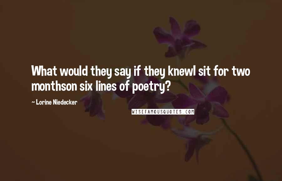 Lorine Niedecker Quotes: What would they say if they knewI sit for two monthson six lines of poetry?