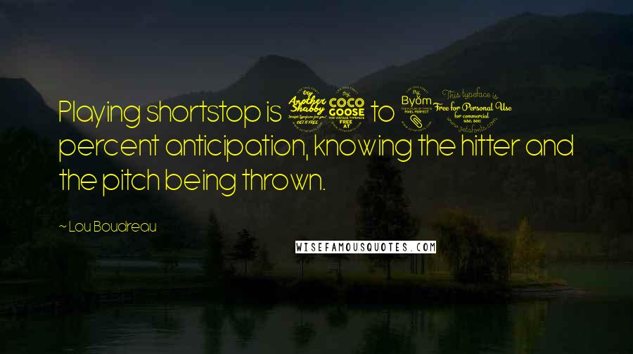 Lou Boudreau Quotes: Playing shortstop is 75 to 80 percent anticipation, knowing the hitter and the pitch being thrown.