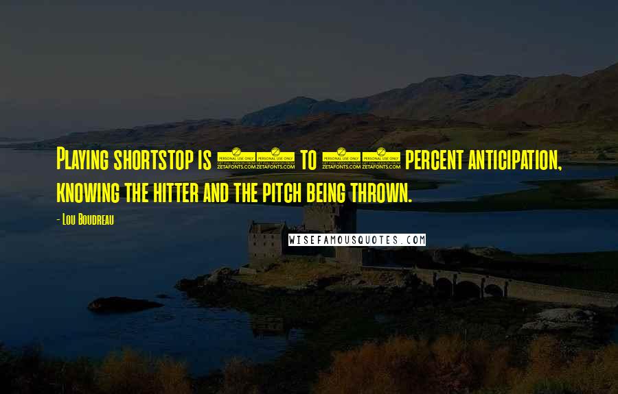 Lou Boudreau Quotes: Playing shortstop is 75 to 80 percent anticipation, knowing the hitter and the pitch being thrown.