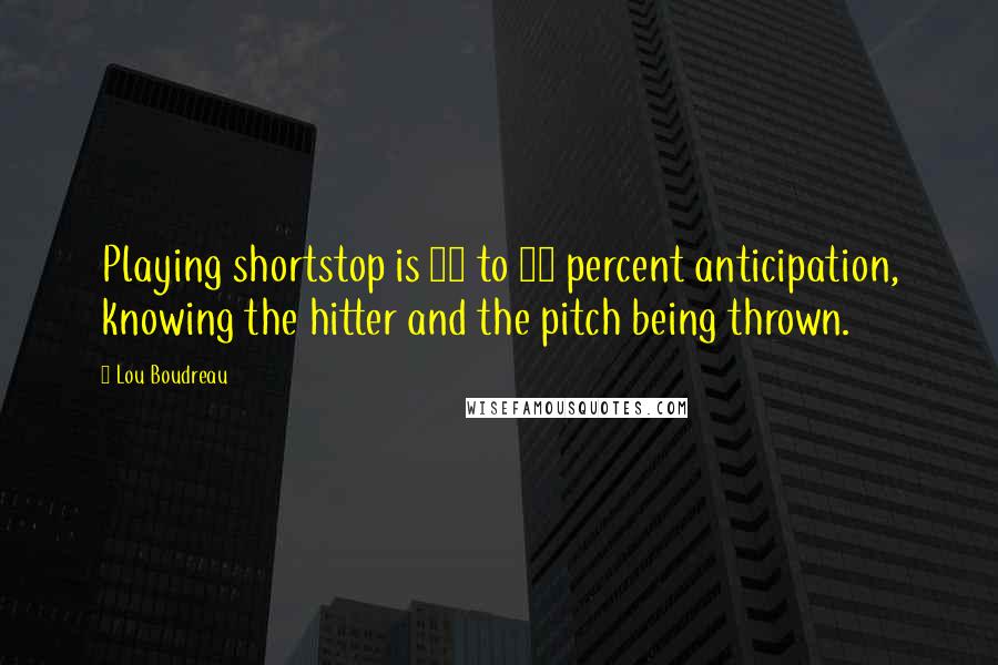 Lou Boudreau Quotes: Playing shortstop is 75 to 80 percent anticipation, knowing the hitter and the pitch being thrown.