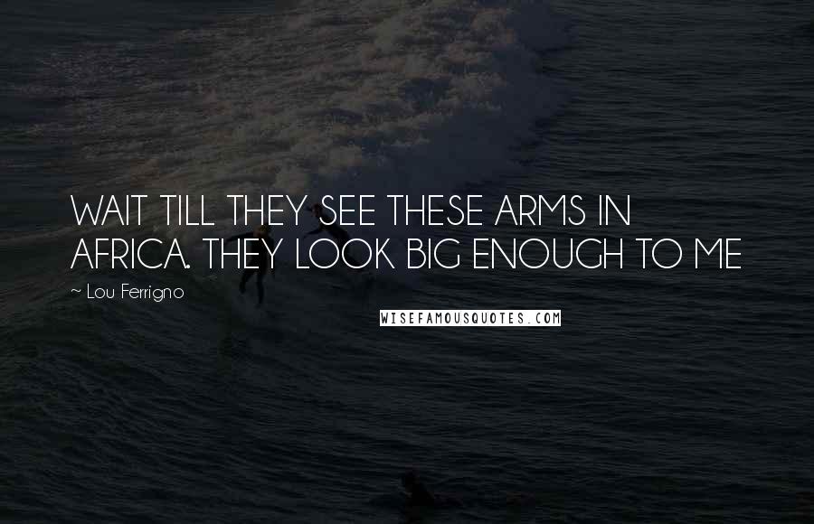 Lou Ferrigno Quotes: WAIT TILL THEY SEE THESE ARMS IN AFRICA. THEY LOOK BIG ENOUGH TO ME