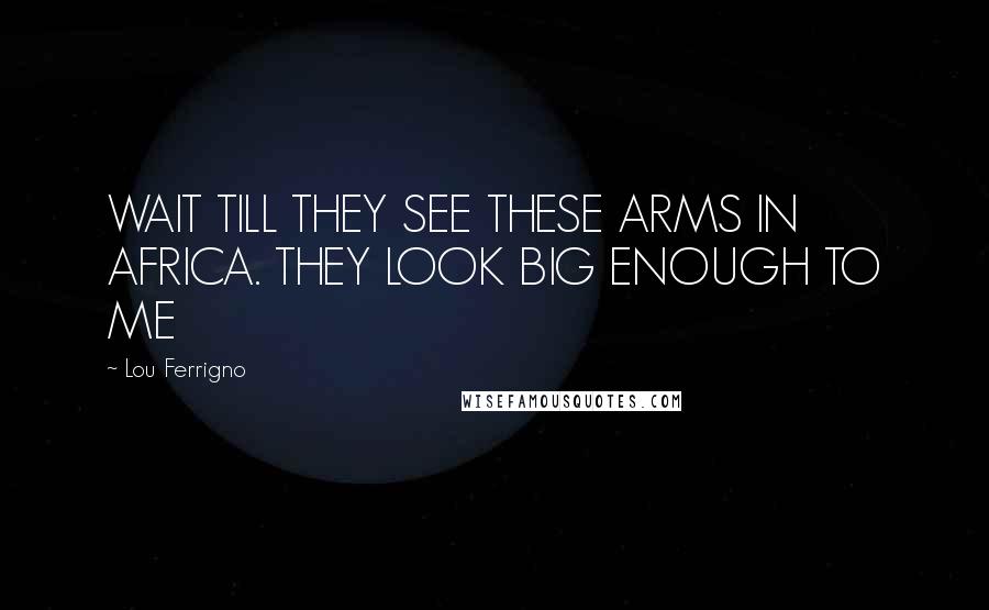 Lou Ferrigno Quotes: WAIT TILL THEY SEE THESE ARMS IN AFRICA. THEY LOOK BIG ENOUGH TO ME