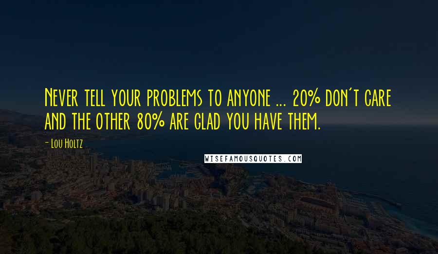 Lou Holtz Quotes: Never tell your problems to anyone ... 20% don't care and the other 80% are glad you have them.