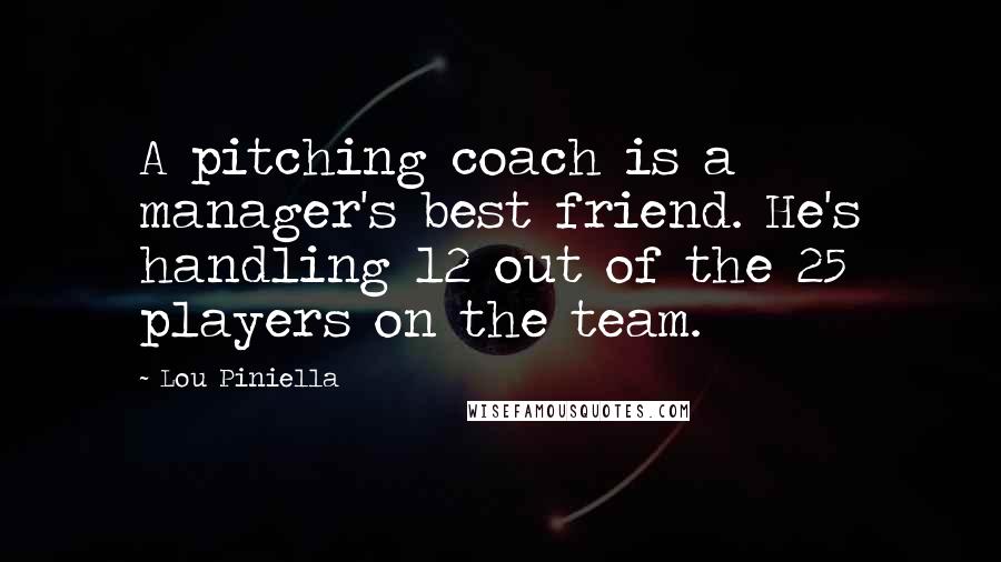 Lou Piniella Quotes: A pitching coach is a manager's best friend. He's handling 12 out of the 25 players on the team.