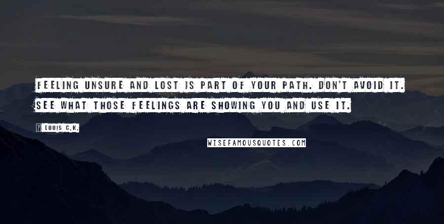 Louis C.K. Quotes: Feeling unsure and lost is part of your path. Don't avoid it. See what those feelings are showing you and use it.