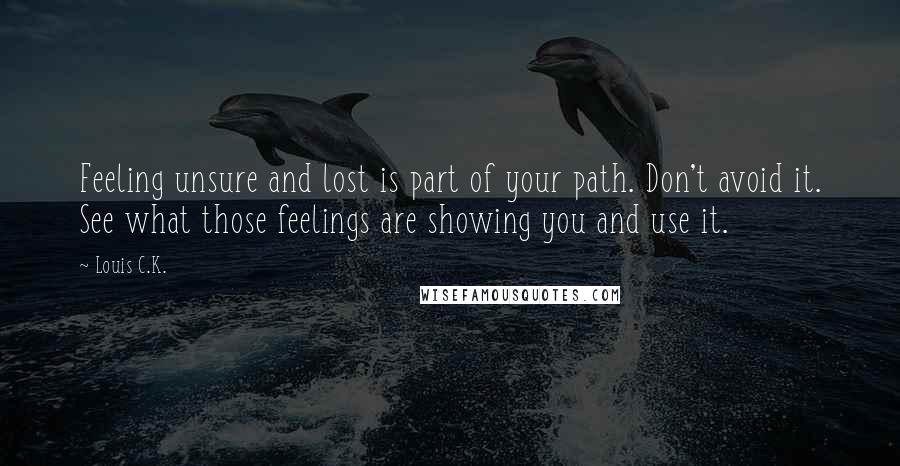 Louis C.K. Quotes: Feeling unsure and lost is part of your path. Don't avoid it. See what those feelings are showing you and use it.