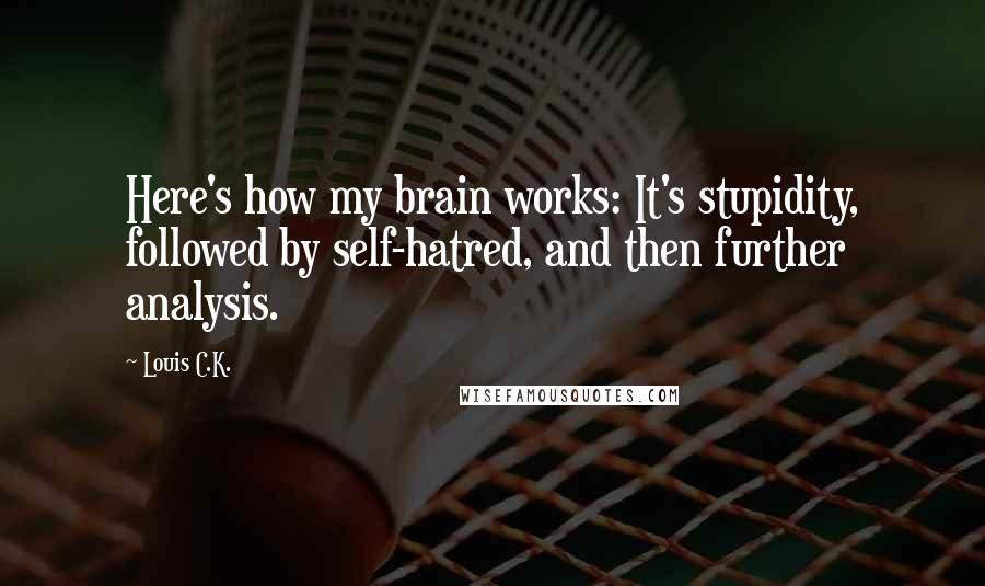 Louis C.K. Quotes: Here's how my brain works: It's stupidity, followed by self-hatred, and then further analysis.