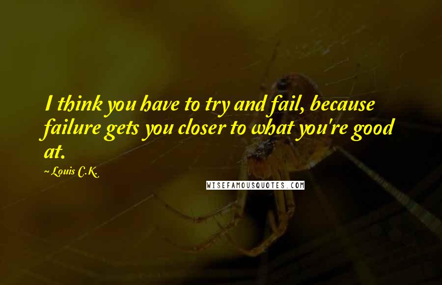 Louis C.K. Quotes: I think you have to try and fail, because failure gets you closer to what you're good at.