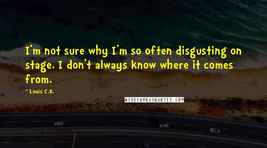 Louis C.K. Quotes: I'm not sure why I'm so often disgusting on stage. I don't always know where it comes from.