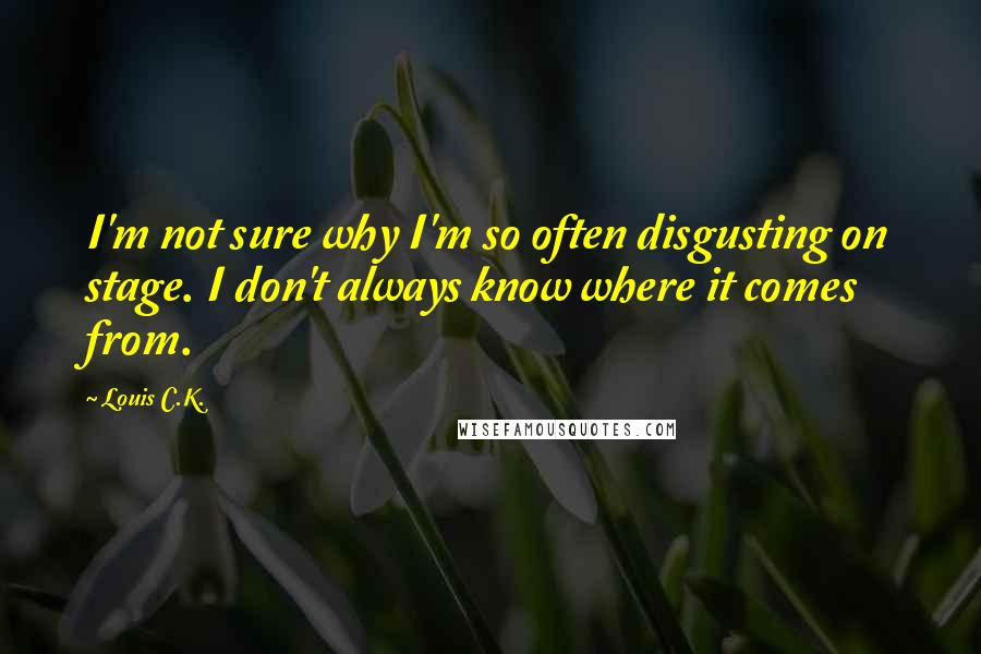 Louis C.K. Quotes: I'm not sure why I'm so often disgusting on stage. I don't always know where it comes from.