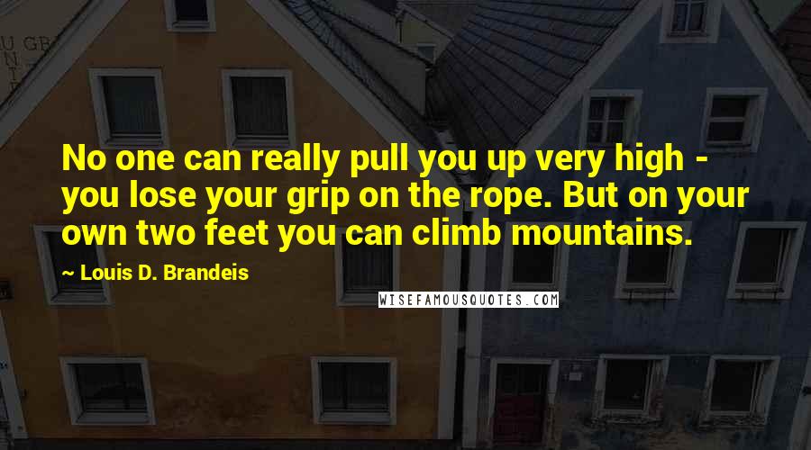 Louis D. Brandeis Quotes: No one can really pull you up very high - you lose your grip on the rope. But on your own two feet you can climb mountains.