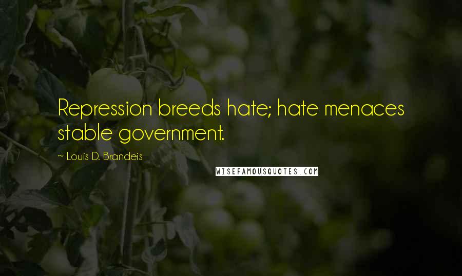 Louis D. Brandeis Quotes: Repression breeds hate; hate menaces stable government.