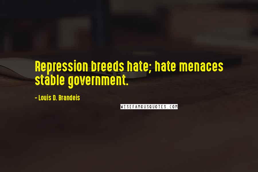 Louis D. Brandeis Quotes: Repression breeds hate; hate menaces stable government.