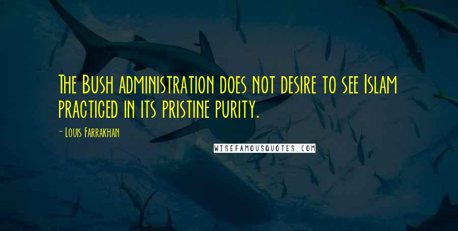 Louis Farrakhan Quotes: The Bush administration does not desire to see Islam practiced in its pristine purity.