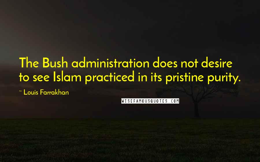 Louis Farrakhan Quotes: The Bush administration does not desire to see Islam practiced in its pristine purity.