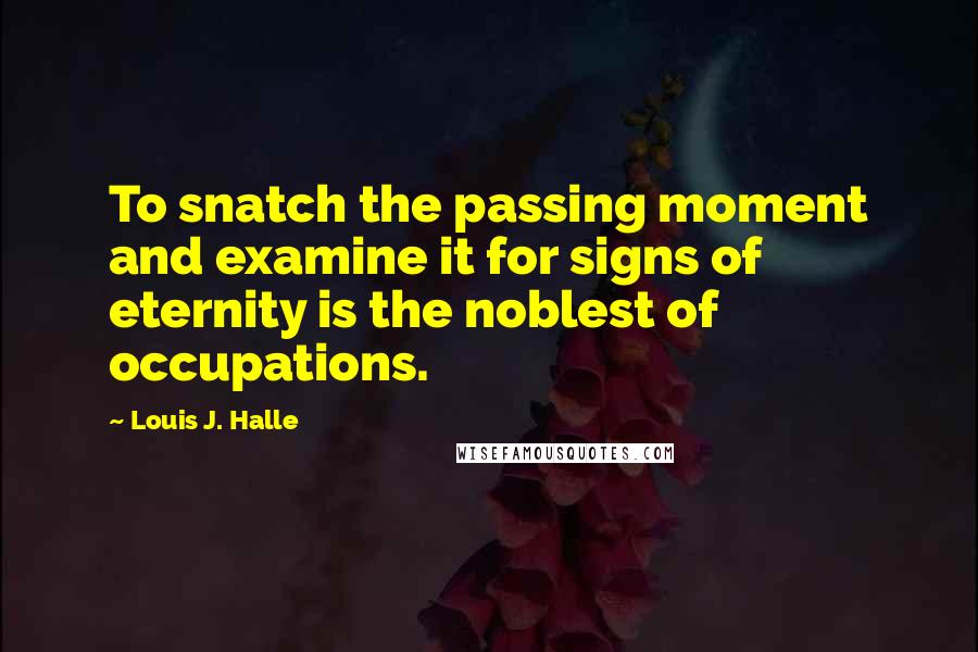 Louis J. Halle Quotes: To snatch the passing moment and examine it for signs of eternity is the noblest of occupations.