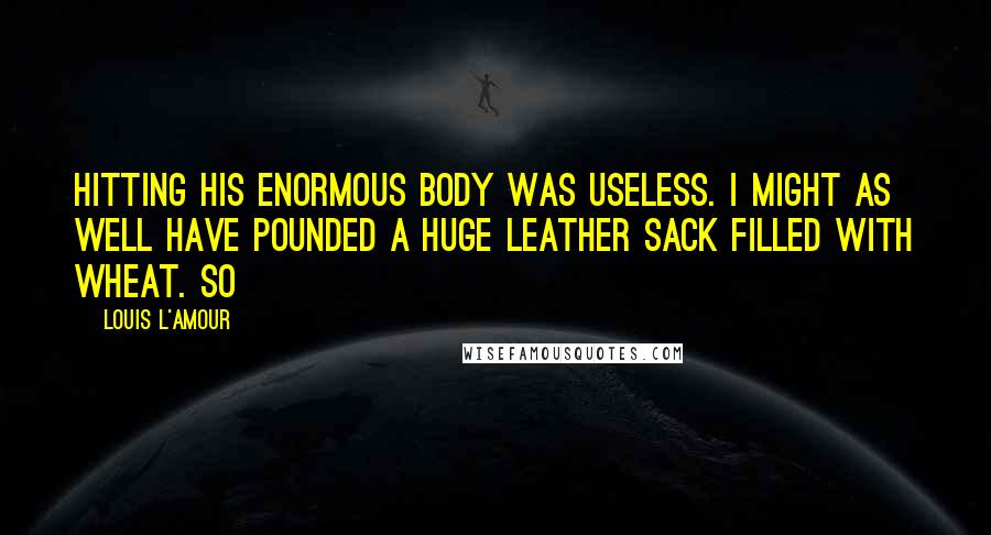 Louis L'Amour Quotes: Hitting his enormous body was useless. I might as well have pounded a huge leather sack filled with wheat. So