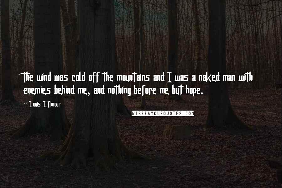 Louis L'Amour Quotes: The wind was cold off the mountains and I was a naked man with enemies behind me, and nothing before me but hope.