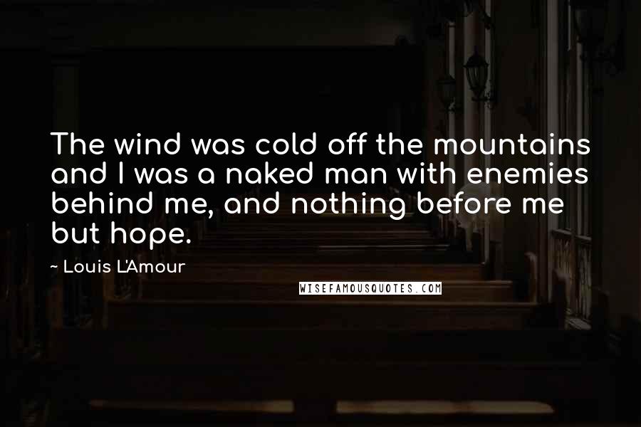 Louis L'Amour Quotes: The wind was cold off the mountains and I was a naked man with enemies behind me, and nothing before me but hope.
