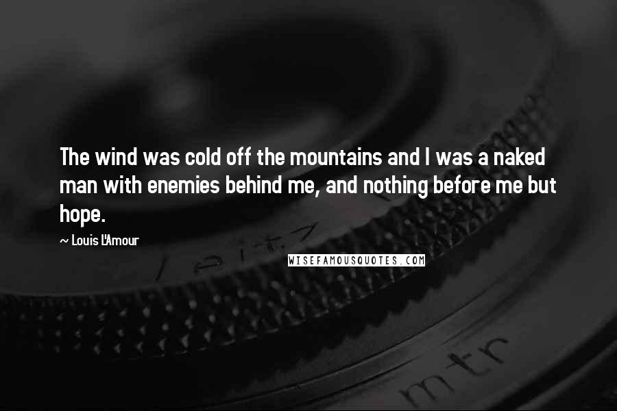 Louis L'Amour Quotes: The wind was cold off the mountains and I was a naked man with enemies behind me, and nothing before me but hope.