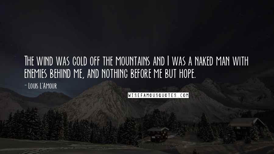 Louis L'Amour Quotes: The wind was cold off the mountains and I was a naked man with enemies behind me, and nothing before me but hope.