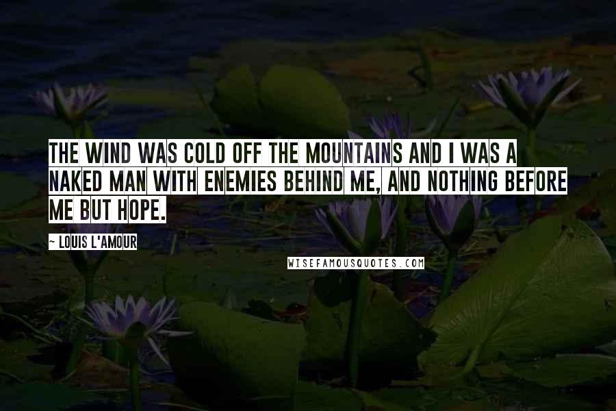 Louis L'Amour Quotes: The wind was cold off the mountains and I was a naked man with enemies behind me, and nothing before me but hope.