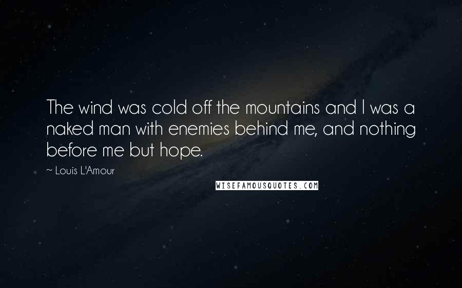 Louis L'Amour Quotes: The wind was cold off the mountains and I was a naked man with enemies behind me, and nothing before me but hope.